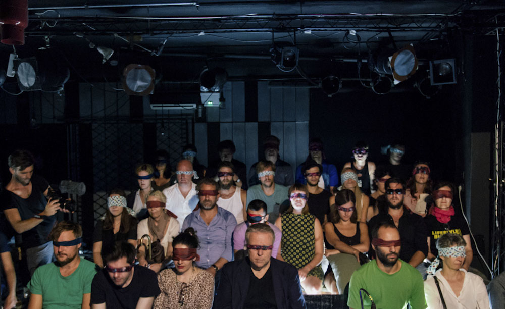 Sound Recordist Scotland in blindfolded audience sound performance in Athens